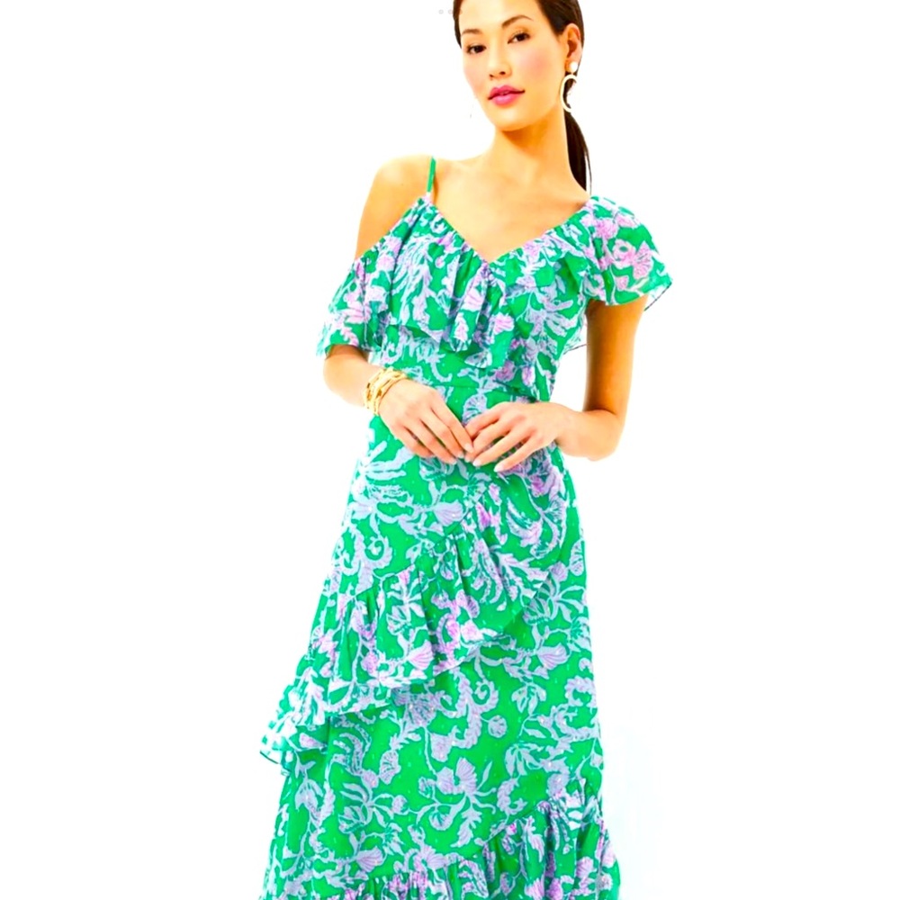 Lilly Pulitzer One Shoulder Dress in Green and Lavender